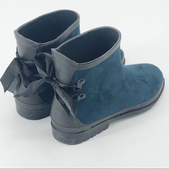 JC Rainboots Teal Microfiber Back Bow Lace Up 9 - Picture 2 of 7